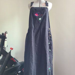 Vintage frog garden embroidered overall dress Mandal Bay XXL